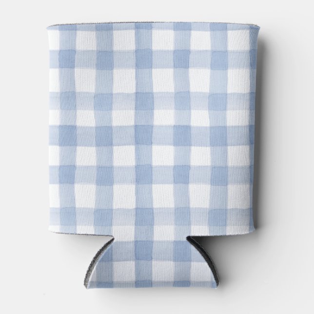 Wasserfarbe Blau und Weiß Gingham Dosenkühler (Vorderseite)