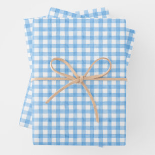 Wasserfarbe Blau und Weiß Gingham Geschenkpapier Set