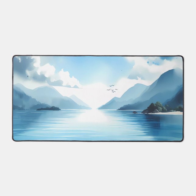 Wasserfarbe Blau Wasser mit Bergen Schreibtischunterlage (Vorderseite)