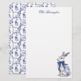 Wasserfarbe Blau & Weiß Chinoiserie Bunny Rabbi Briefpapier