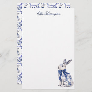 Wasserfarbe Blau & Weiß Chinoiserie Bunny Rabbi Briefpapier