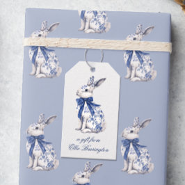 Wasserfarbe Blau & Weiß Chinoiserie Bunny Rabbi Geschenkanhänger
