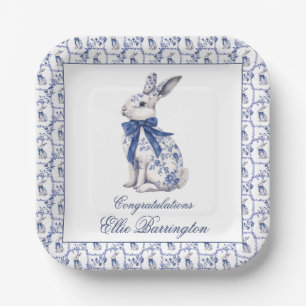 Wasserfarbe Blau & Weiß Chinoiserie Bunny Rabbi Pappteller