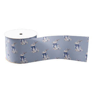 Wasserfarbe Blau & Weiß Chinoiserie Bunny Rabbi Ripsband
