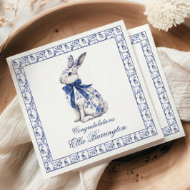 Wasserfarbe Blau & Weiß Chinoiserie Bunny Rabbi Serviette