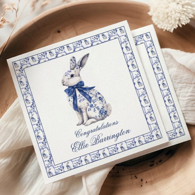 Wasserfarbe Blau & Weiß Chinoiserie Bunny Rabbi Serviette (Von Creator hochgeladen)