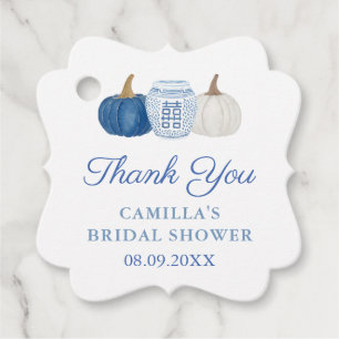 Wasserfarbe Blau weiße Pumpkins Fall Brautparty Geschenkanhänger