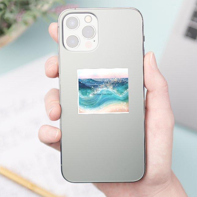 Wasserfarbe Blau Weißer Ozean Wave Benutzerdefinie Aufkleber (Telefon)