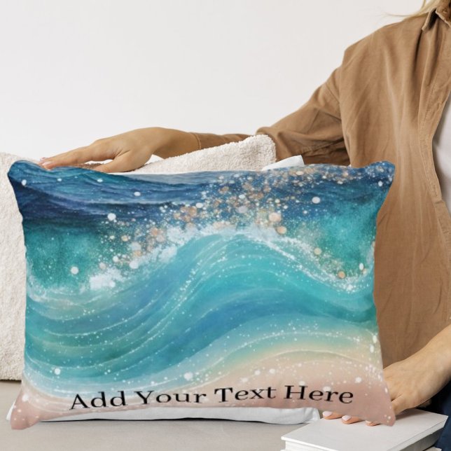 Wasserfarbe Blau Weißer Ozean Wave Benutzerdefinie Dekokissen (Von Creator hochgeladen)
