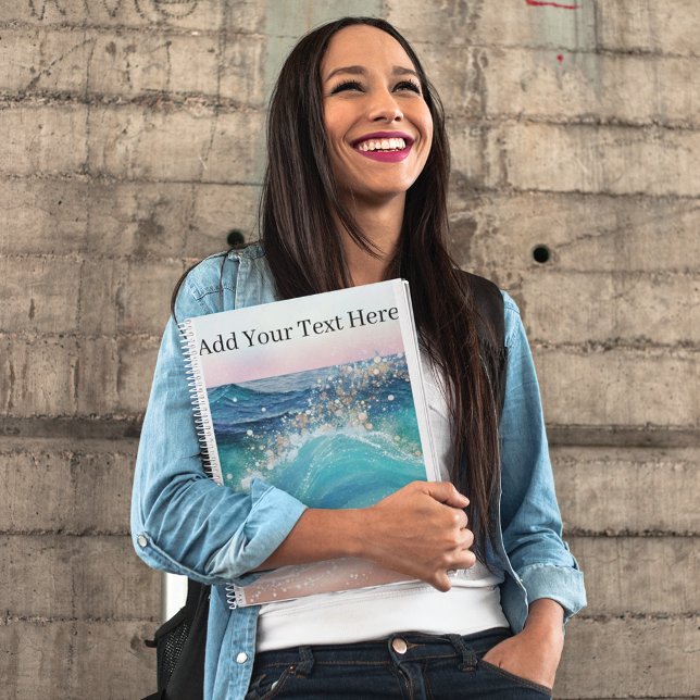 Wasserfarbe Blau Weißer Ozean Wave Benutzerdefinie Notizblock (Von Creator hochgeladen)