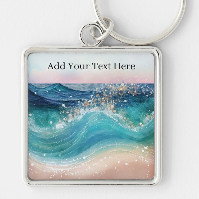 Wasserfarbe Blau Weißer Ozean Wave Benutzerdefinie Schlüsselanhänger (Vorne)