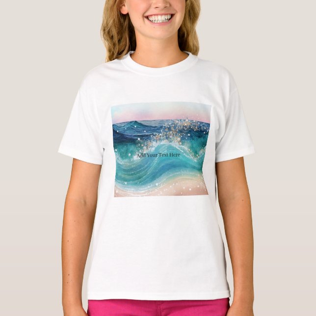 Wasserfarbe Blau Weißer Ozean Wave Benutzerdefinie T-Shirt (Vorderseite)