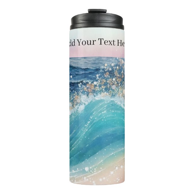 Wasserfarbe Blau Weißer Ozean Wave Benutzerdefinie Thermosbecher (Vorderseite)