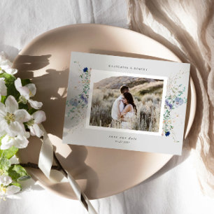 Wasserfarbe Blau Wildblume Save the Date Postkarte