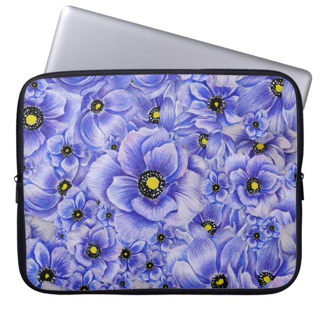 WASSERFARBE BLAUE ANEMONE POPPIES LAPTOPSCHUTZHÜLLE (Vorderseite)