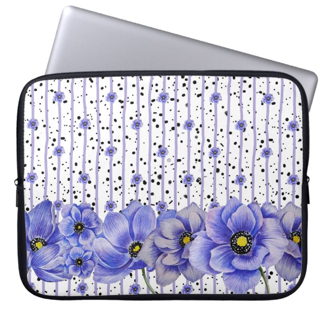 WASSERFARBE BLAUE ANEMONE POPPIES LAPTOPSCHUTZHÜLLE (Vorderseite)