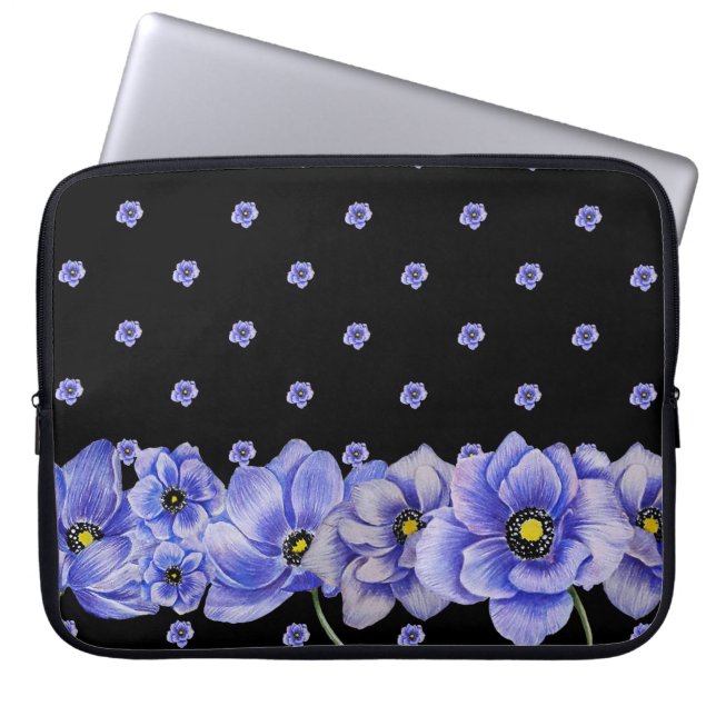 WASSERFARBE BLAUE ANEMONE POPPIES LAPTOPSCHUTZHÜLLE (Vorderseite)
