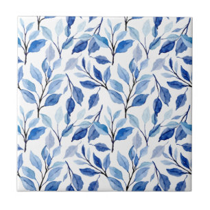 Wasserfarbe Blaue Blattwellen Teal-Mosaik-Fine-Art Fliese