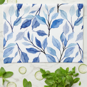 Wasserfarbe Blaue Blattwellen Teal-Mosaik-Fine-Art Geschirrtuch