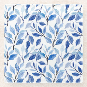 Wasserfarbe Blaue Blattwellen Teal-Mosaik-Fine-Art Glasuntersetzer