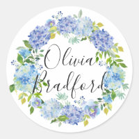 Wasserfarbe Blaue Hydrangeas Wreath Personalisiert
