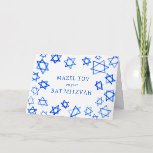 Wasserfarbe Blaue Stars MAZEL TOV Bat Mitzvah Karte