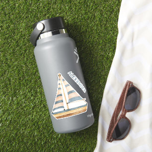 Wasserfarbe Blaue Streifen Sailboat Personalisiert Aufkleber