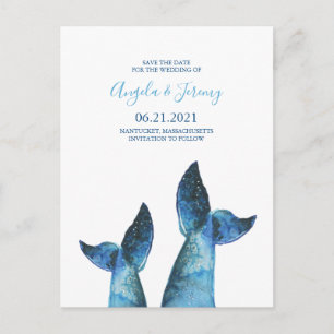 Wasserfarbe Blaue Whale Save the Date Ankündigungspostkarte