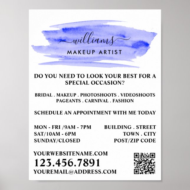 Wasserfarbe Blauer Pinselstrich Makeup Artist Poster (Vorne)