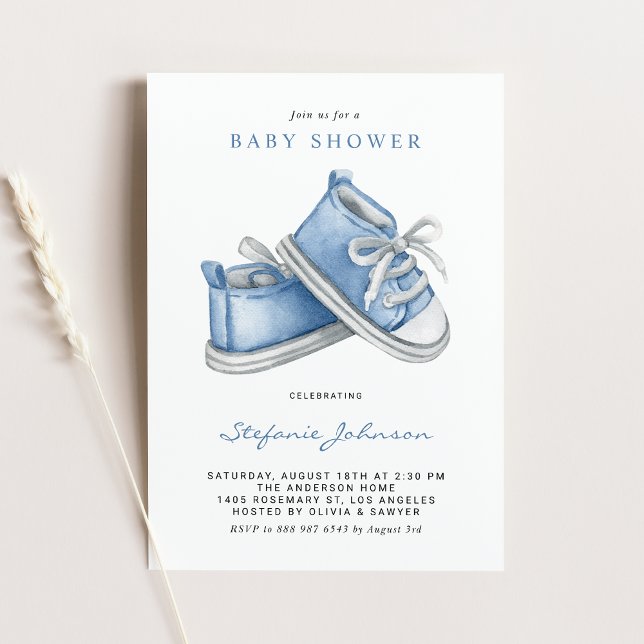 Wasserfarbe Blue Baby Shoes Es ist eine Baby-Dusch Einladung (Von Creator hochgeladen)