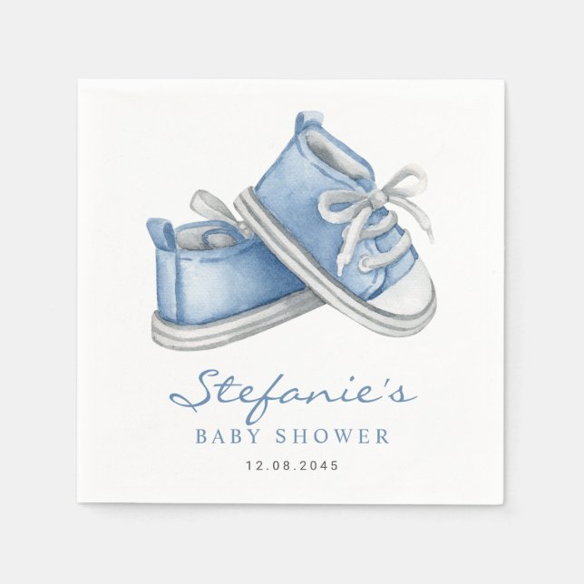 Wasserfarbe Blue Baby Shoes Es ist eine Baby-Dusch Serviette (Vorderseite)
