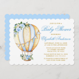 Wasserfarbe Blue Floral Baby Dusche Luftballon Einladung