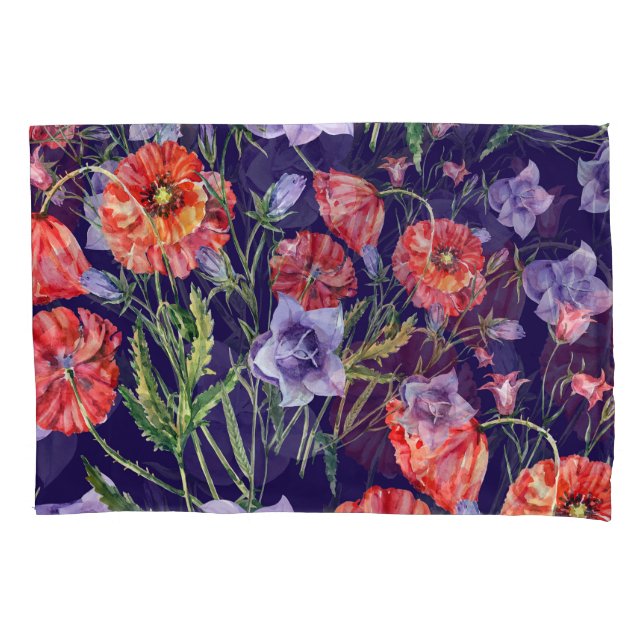 Wasserfarbe Bluebell Poppy Array Kissenbezug (Vorderseite)