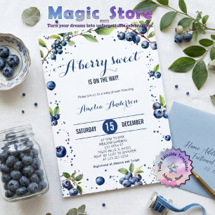 Wasserfarbe Blueberry a Sweet Berry Boy Baby Dusch Einladung