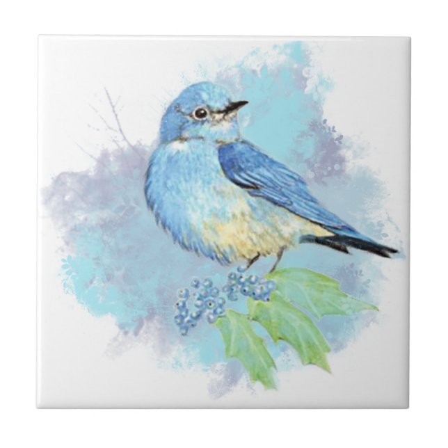 Wasserfarbe Bluebird auf Oregon Vogelwelt Fliese (Vorderseite)