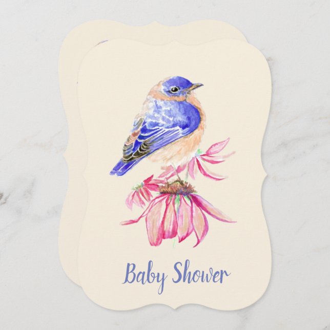 Wasserfarbe Bluebird Boy oder Girl Baby Dusche Einladung (Vorne/Hinten)