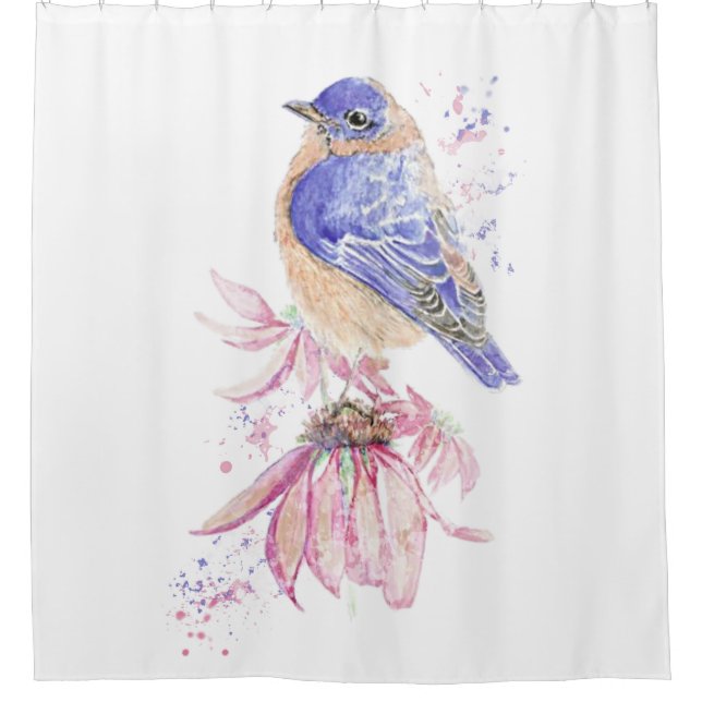 Wasserfarbe Bluebird Garden Bird Animal Nature Art Duschvorhang (Vorderseite)