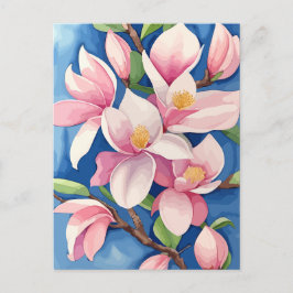 Wasserfarbe Blühende rosa Magnolia Postkarte