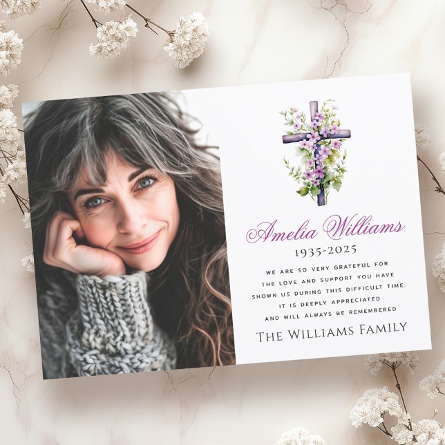 Wasserfarbe Blume Beileid Foto Vielen Dank Dankeskarte (Watercolor cross flower sympathy photo thank you)