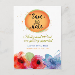 Wasserfarbe Blumen Elegant Save the Date farbenfro Ankündigungspostkarte