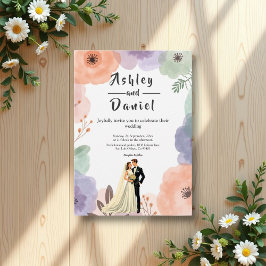 Wasserfarbe Blumen Romantisches Paar Elegante Hoch Einladung