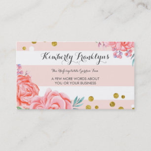 Wasserfarbe Blumen rosa Streifen Gold Konfetti Visitenkarte