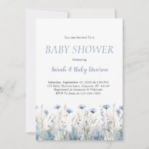 Wasserfarbe Blumenblauer Blütenbaby-Dusche Einladung