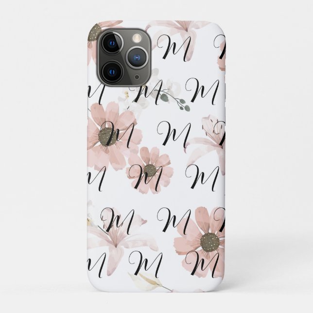 Wasserfarbe Blush Rosa Blumen Art Monogramm Case-Mate iPhone Hülle (Rückseite)