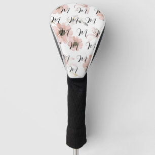 Wasserfarbe Blush Rosa Blumen Kunst Monogramm Golf Headcover