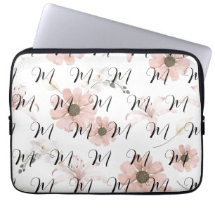 Wasserfarbe Blush Rosa Blumen Kunst Monogramm Laptopschutzhülle