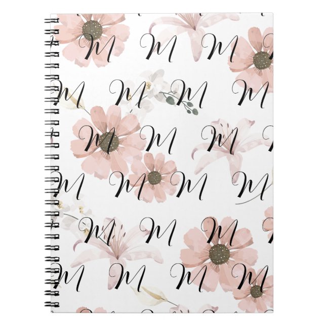 Wasserfarbe Blush Rosa Blumen Kunst Monogramm Notizblock (Vorderseite)