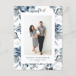 Wasserfarbe Blüten Glücklich Hanukkah Foto Feiertagspostkarte