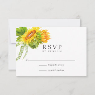 Wasserfarbe Bohemisch Boho Sonnenblumen Hochzeit RSVP Karte