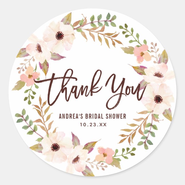 Wasserfarbe Bohemische Blumenköpfe Vielen Dank Runder Aufkleber (Vorderseite)